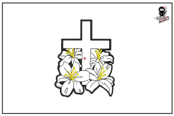 Christian Cross with Lilies Flowers and Religion Amp