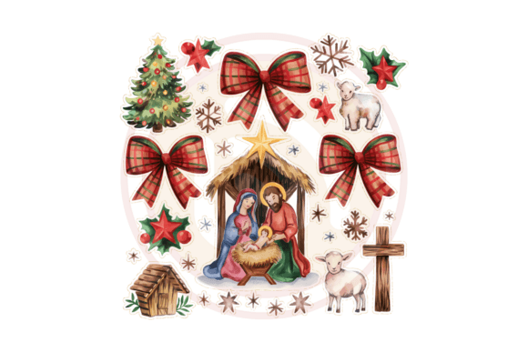 Watercolor Coquette Jesus Christmas Png and Print Templates